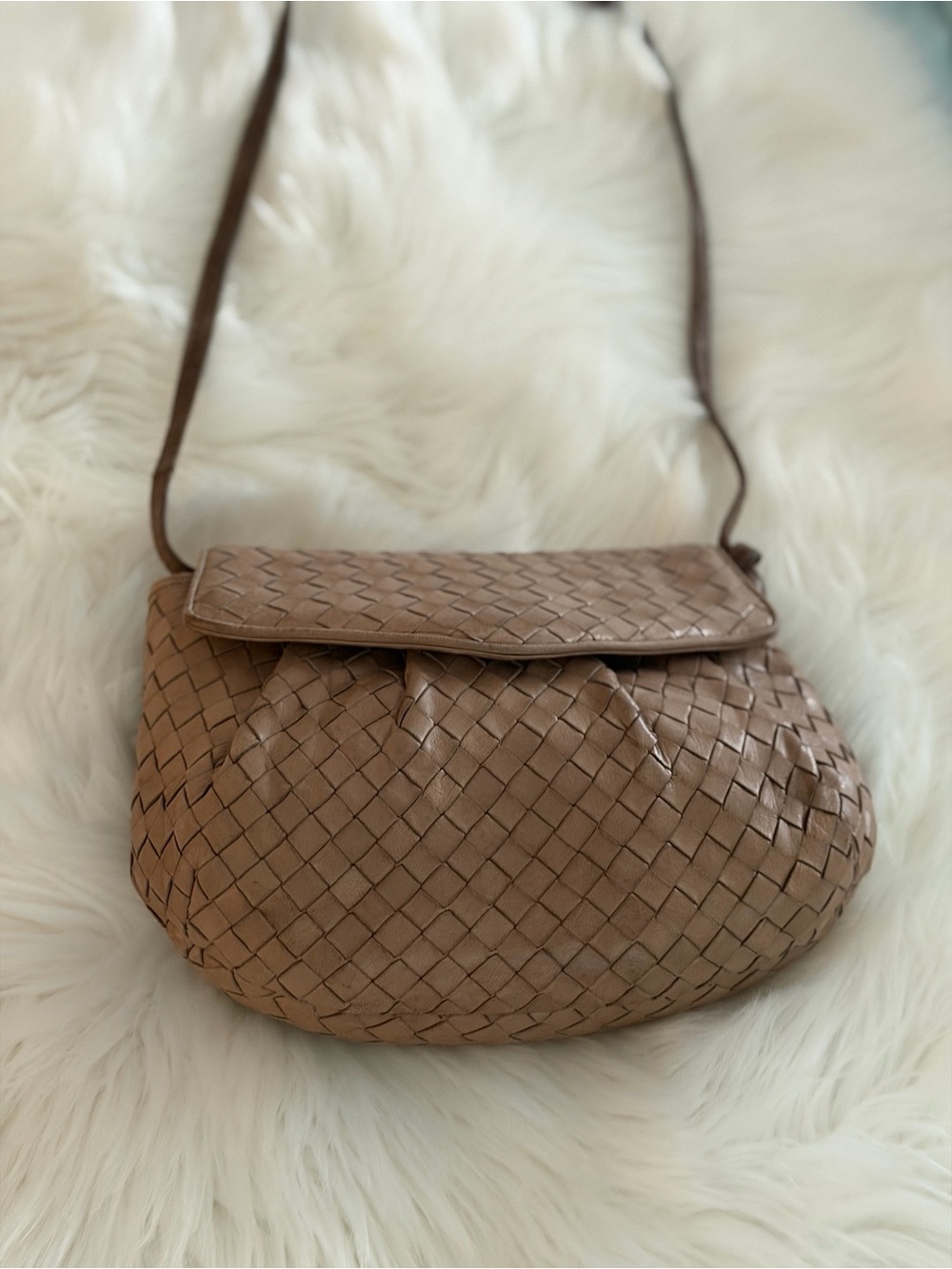BOTTEGA VENETA Taupe Intrecciato Leather Shoulder/Crossbody Bag. Buttery soft!